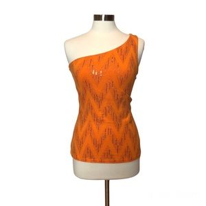 Express Sparkly Orange One Shoulder Top